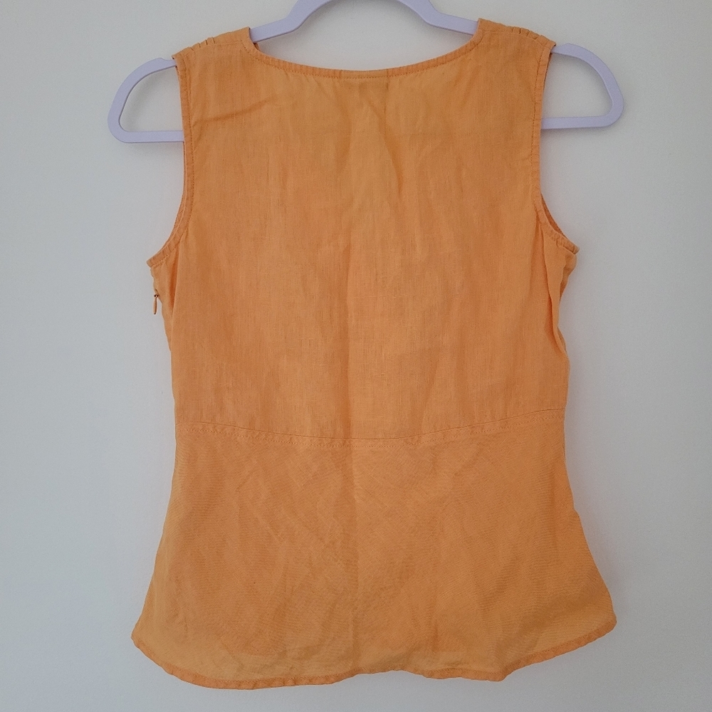 J.Jill 100% Linen Costal V neck Sleeveless Orange Blouse Top 2P - Picture 2 of 7